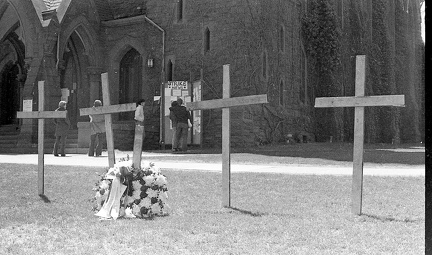 Crosses commemorating the four students killed at Kent State, Ohio