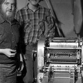Gary Michaels (beard and apron) and the "Sun-Up Press" printing the Strike News